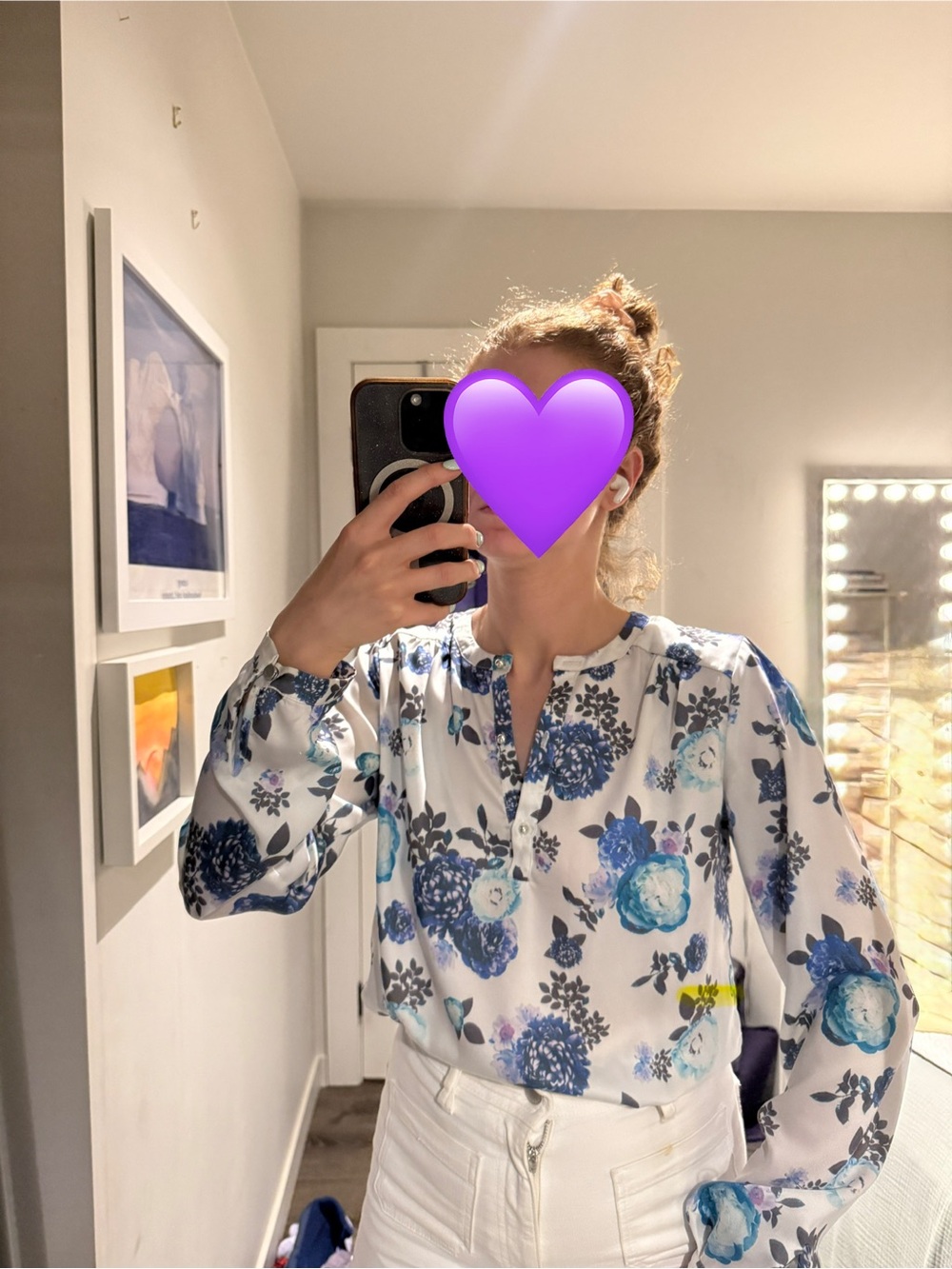 twik White Blouse with Blue Floral Print